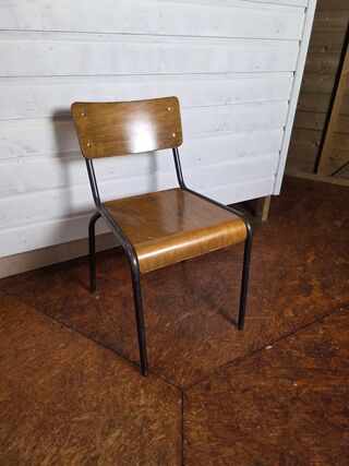 Partij schoolstoelen, antraciet en hout